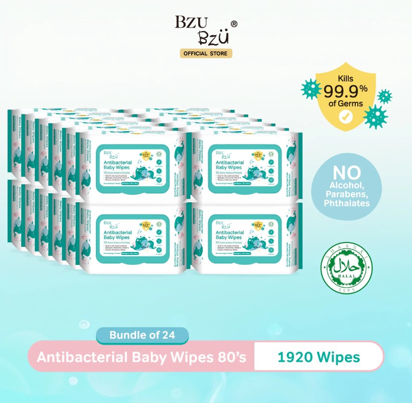 Bzu Bzu (Carton Deal Value Pack)Antibacterial Baby Wipes 80sx24